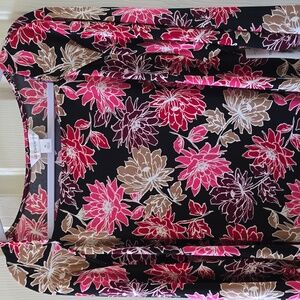 LIZ CLAIBORNE BRAND WOMEN'S LONG SLEEVES PINK & BLACK FLORAL BLOUSE TOP SIZE XL